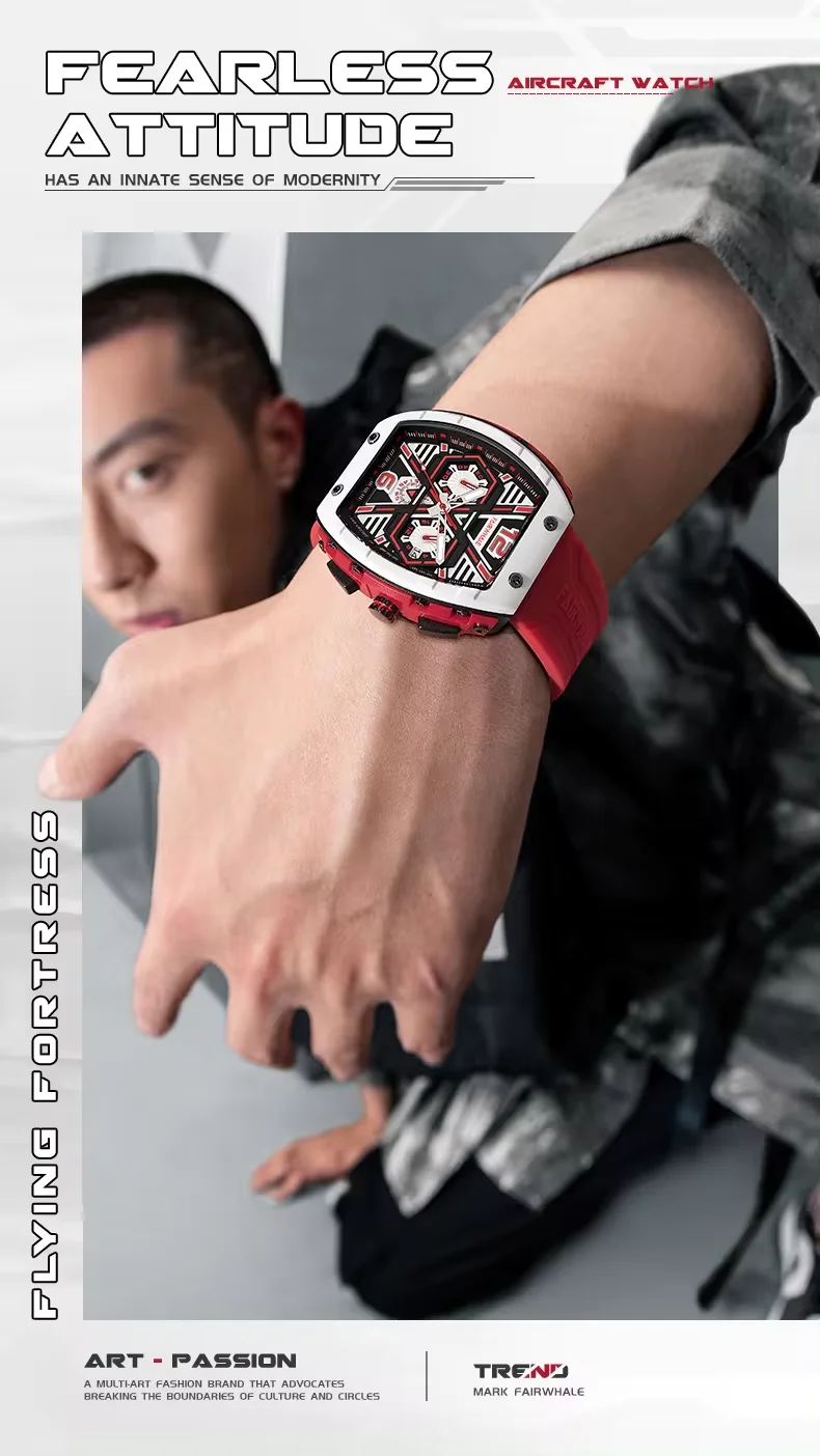 Mark Fairwhale Luxury Watches Mens Automatic Date Sports Silicone Quartz Clock Fashion Waterproof Tonneau Mille Wrist Watch 2023