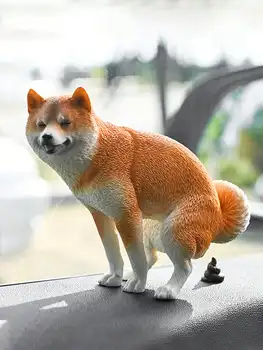 1 set di divertenti ornamenti per cani Shiba Inu (con cacca e getto di urina) - Modello animale simulato in miniatura in scala 1/6, divertente decorazione per la casa