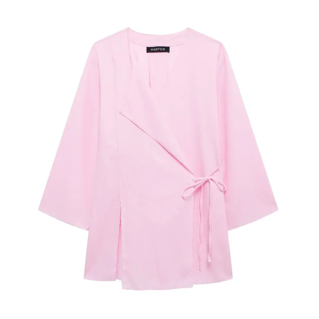 thumbnail image 1 of HH TRAF Trajes de primavera para mujer Nuevo cárdigan de cuello en V de lino de manga larga Blazer Top + Cintura elástica con cordones Pantalón de pierna ancha dividido para mujer, 1 of 5