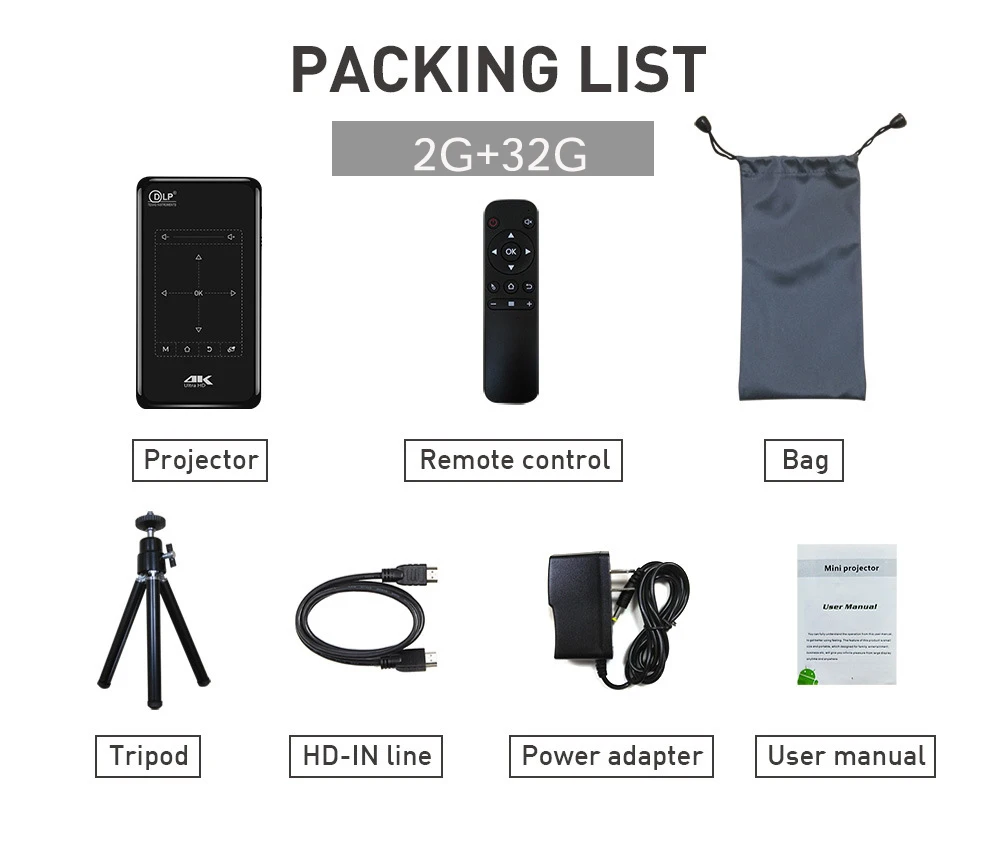 Dlp-ミニポータブル3Dプロジェクターp09ii,4K,Android 9.0,Wi-Fi