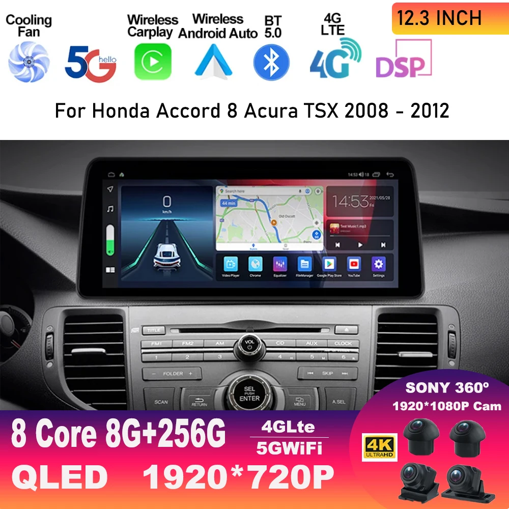 

12.3 inch For Honda Accord 8 Acura TSX 2008 - 2012 Car Radio GPS Android 13 Multimedia Navigation Auto Carplay Video Player din