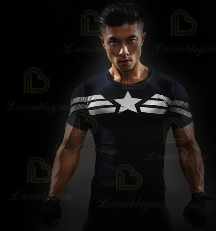 Dis Captain Cosplay T-shirt Gard Running Shirt Short Sleeve Compression Shirts Gym T Shirt Male Fitness Sport