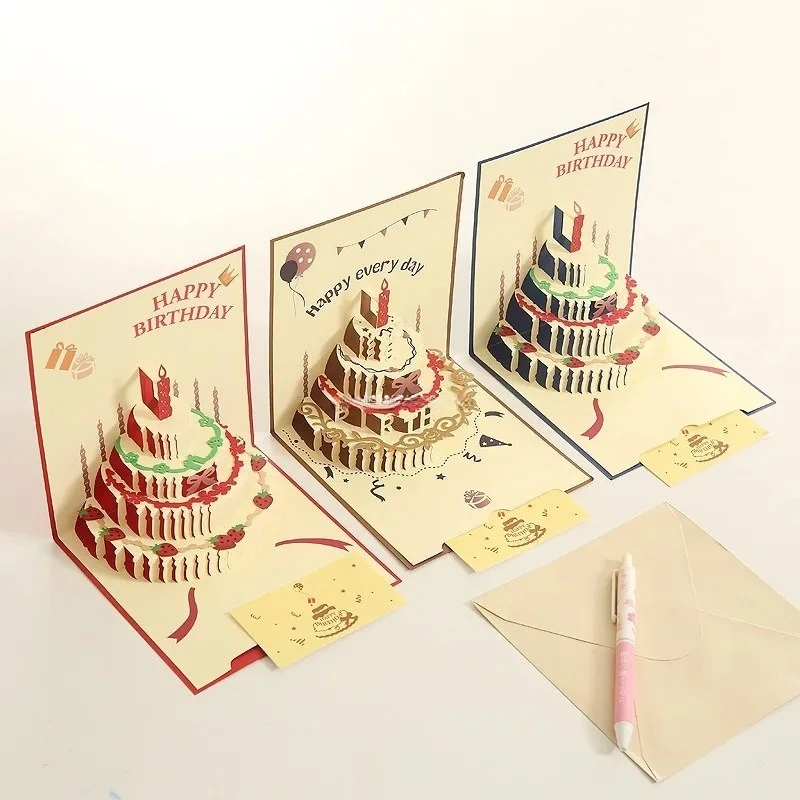 Cross border 3D birthday card, Ins style colorful 3D birthday card, happy employee card
