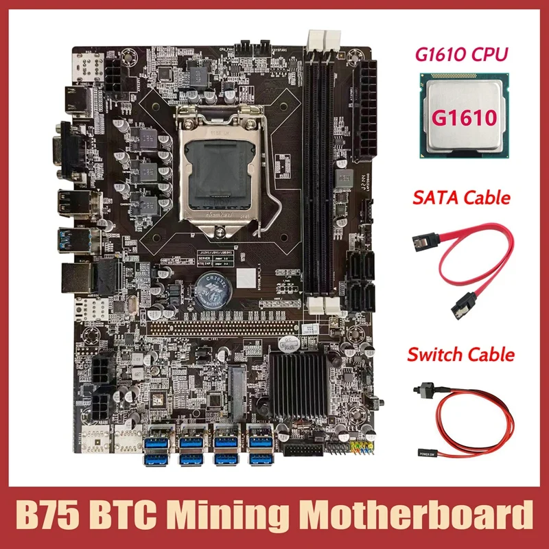 Interruttore Cavo 12 PCI B6O3 G1610 CPU 2 xSATA cavo B75 12USB Scheda Madre BTC Mining 