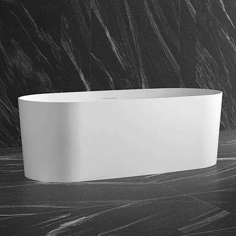 Modern White Acrylic Freestanding Bathtub Rectangular Soaking Bath Drainer Luxurious Indoor Hotel Villa Apartment Whirlpool