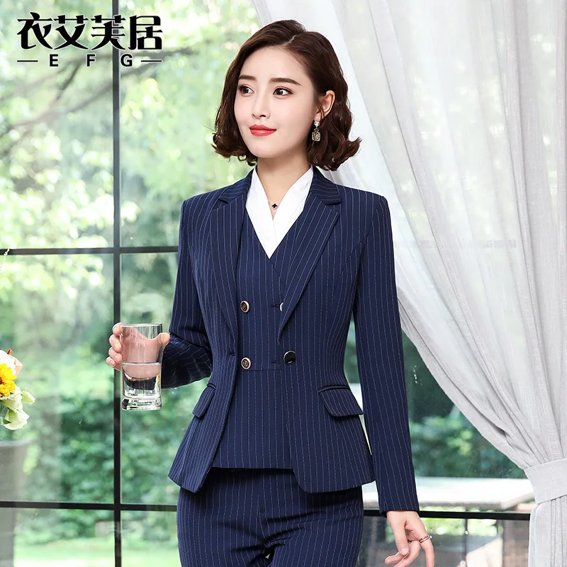 828 Business Suit Women's Long Sleeve Hotel Workwear Waistcoat Workwear Fashion Striped Suit Elegant Formal Clothes