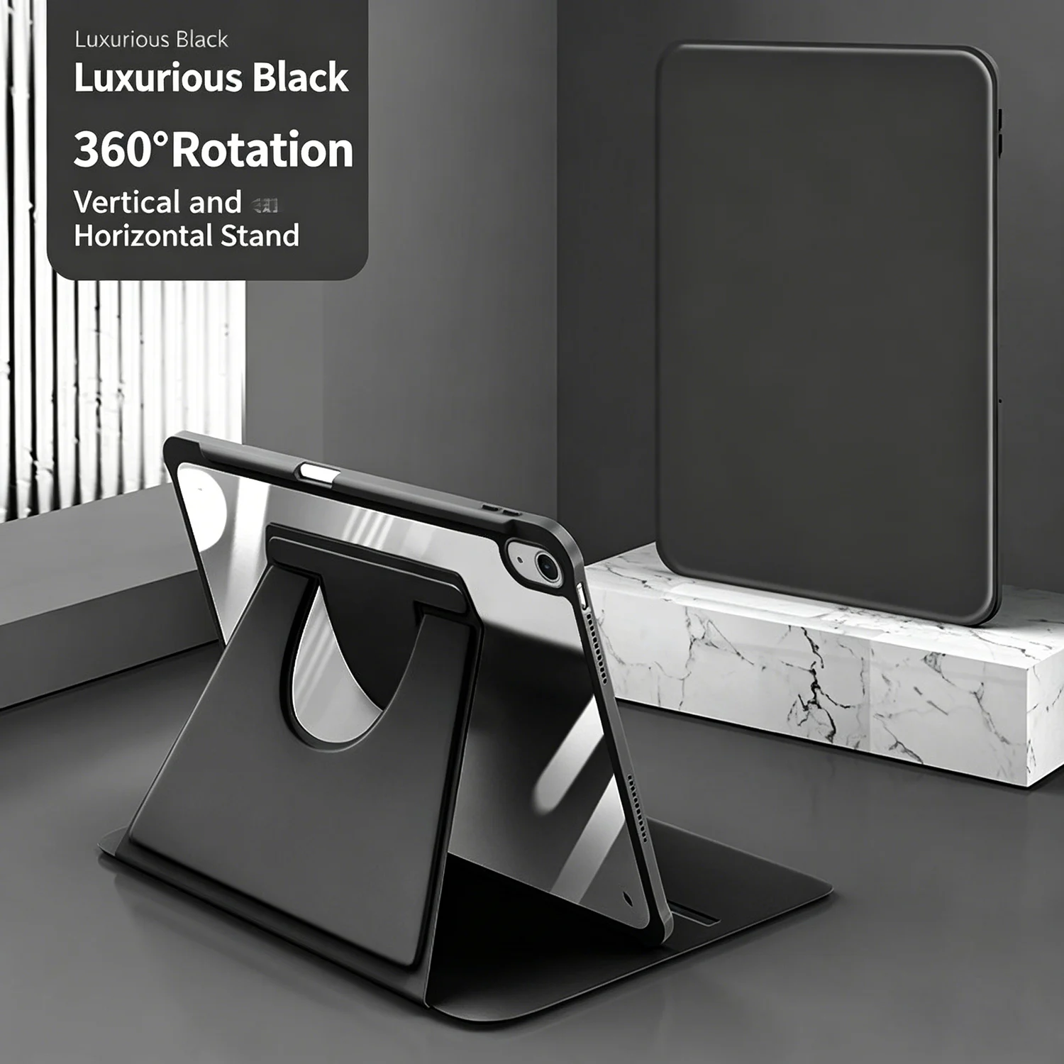 360° Rotating iPad Case with Pencil Holder and Stand Cover