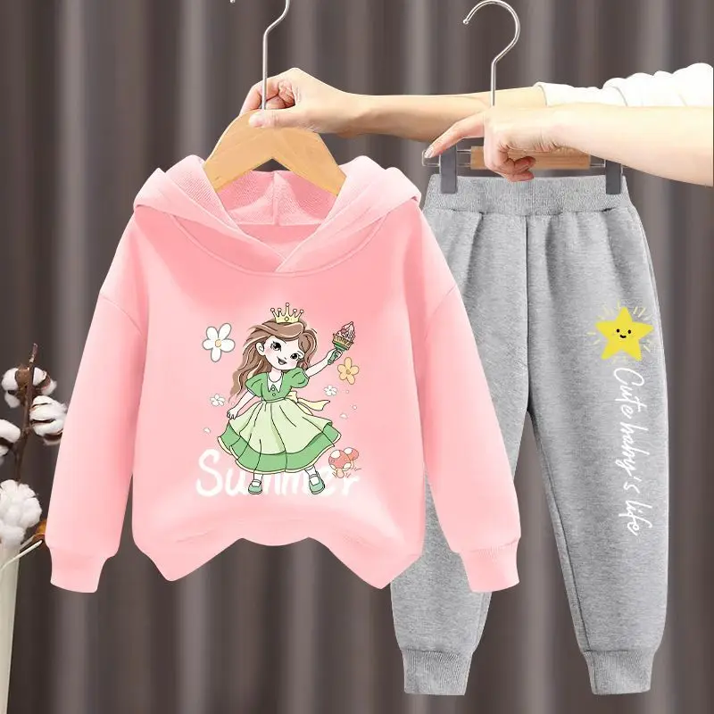 

Girls Sweatshirts +Pants Kids Suits 2PCS/Set 2023 Retro Spring Autumn Cotton High Quality Tracksuit Children Clothing