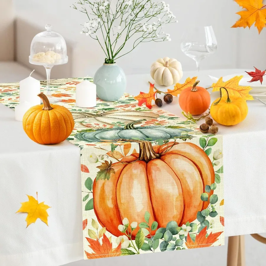 Pumpkin Eucalyptus Fall Table Runner 6