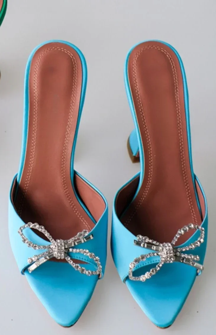 كعب عالي مفتوح من حجر الراين وفم السمكة للنساء ، ص...