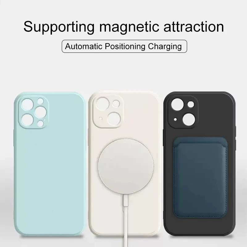 Magnetic Liquid Silicone Case for iPhone with MagSafe Compatibility – Soft Wireless Charging Phone Cover