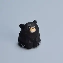Hand - Carved Natural Wood Bear Figurine - Artistic Ornament (C)