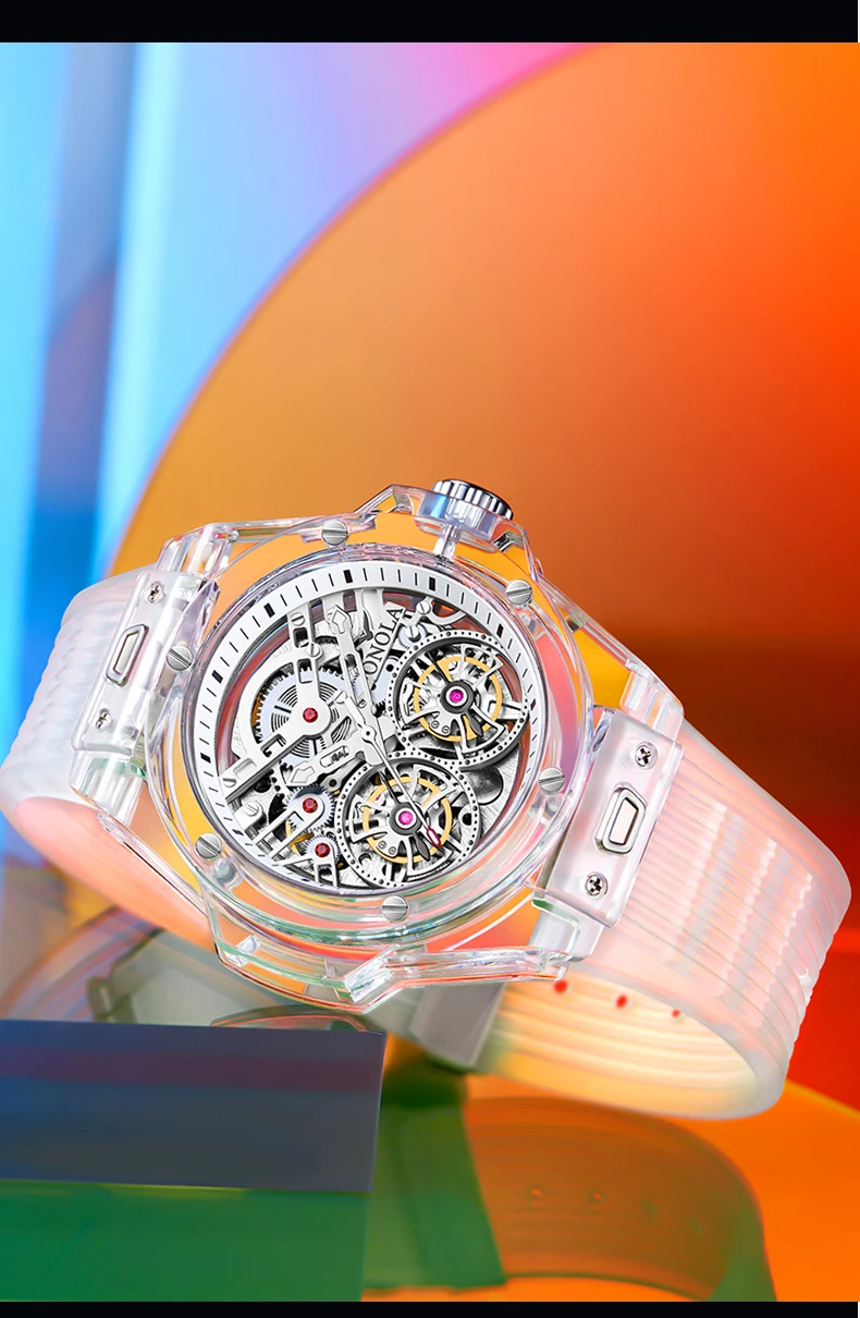 Orologio meccanico da uomo completamente automatico trasparente scavato alla moda Nastro ONOLA Tourbillon impermeabile per orologio da uomo_voghion.com