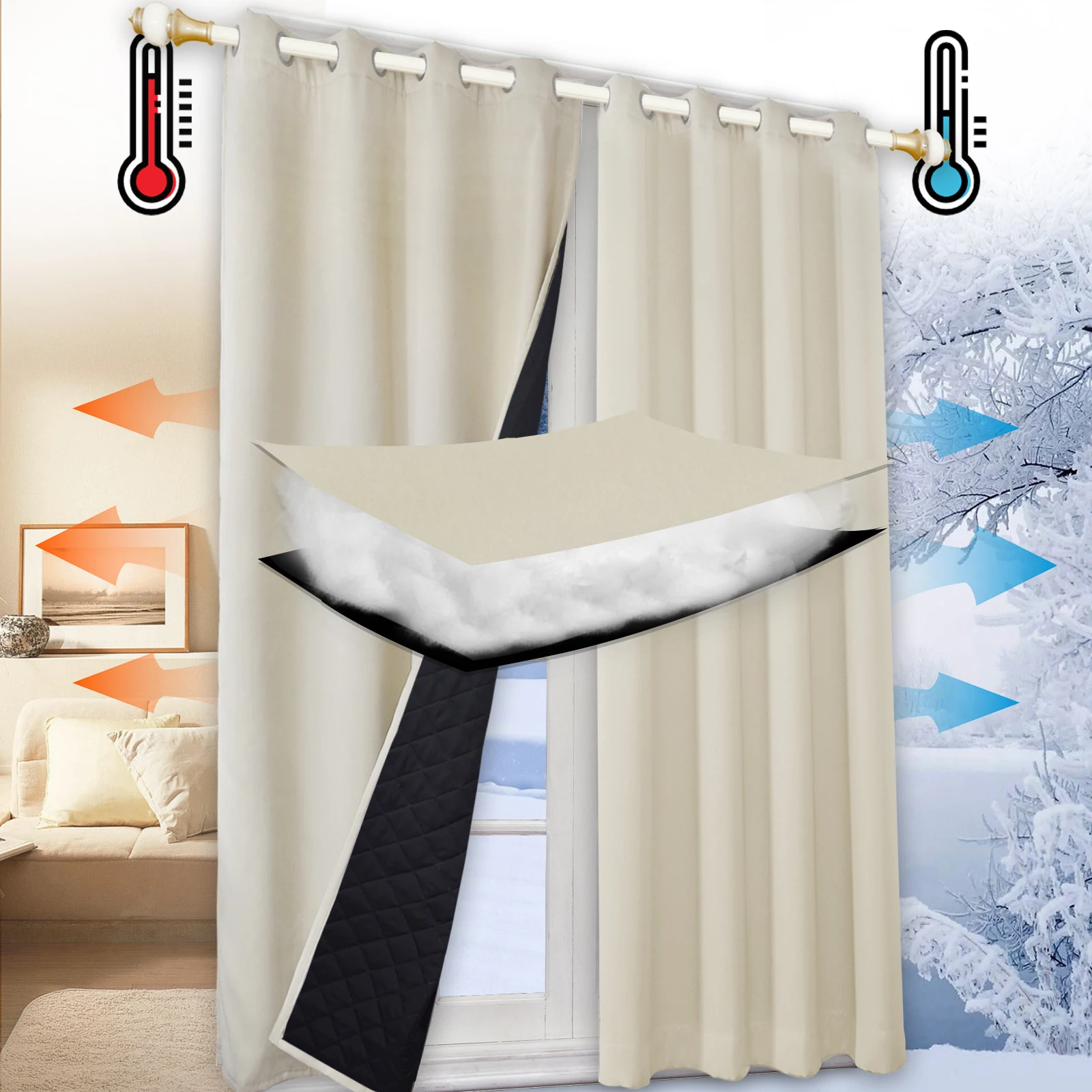 Winter Quilted Cotton Curtains 100% Blackout Thick Thermal Bedroom Cold Windproof Sound Proof Drapes blackout curtains