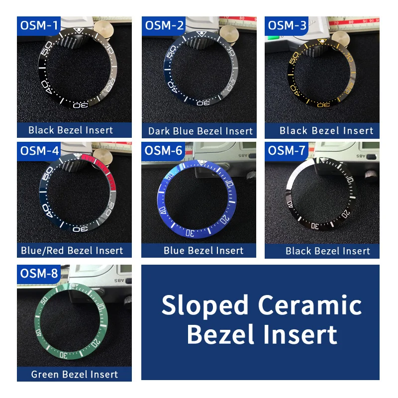 Sloped Ceramic Bezel Insert 38*30.6mm Luminous Pip At 12 For OMG Sea Master Series Mod Watch Parts