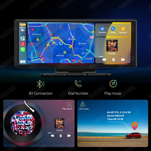 10.26 "대시캠 후방 카메라 와이파이 카플레이 및 안드로이드 자동 4K DVR GPS 네비게이션 비디오 레코더 대시 보드, 듀얼 렌 24 시간 주차 AUX 3