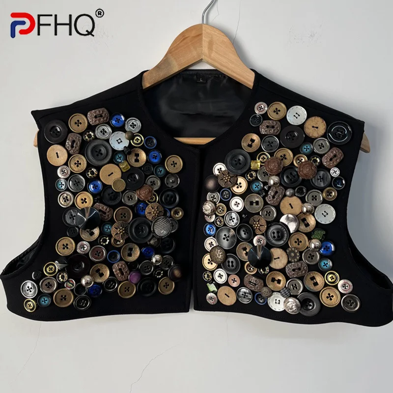 

PFHQ Handmade Button Decorate Design Gorgeous Stylish Men's Sleeveless Vest High Quality 2023 New Elegant Streetwear Waistcoat