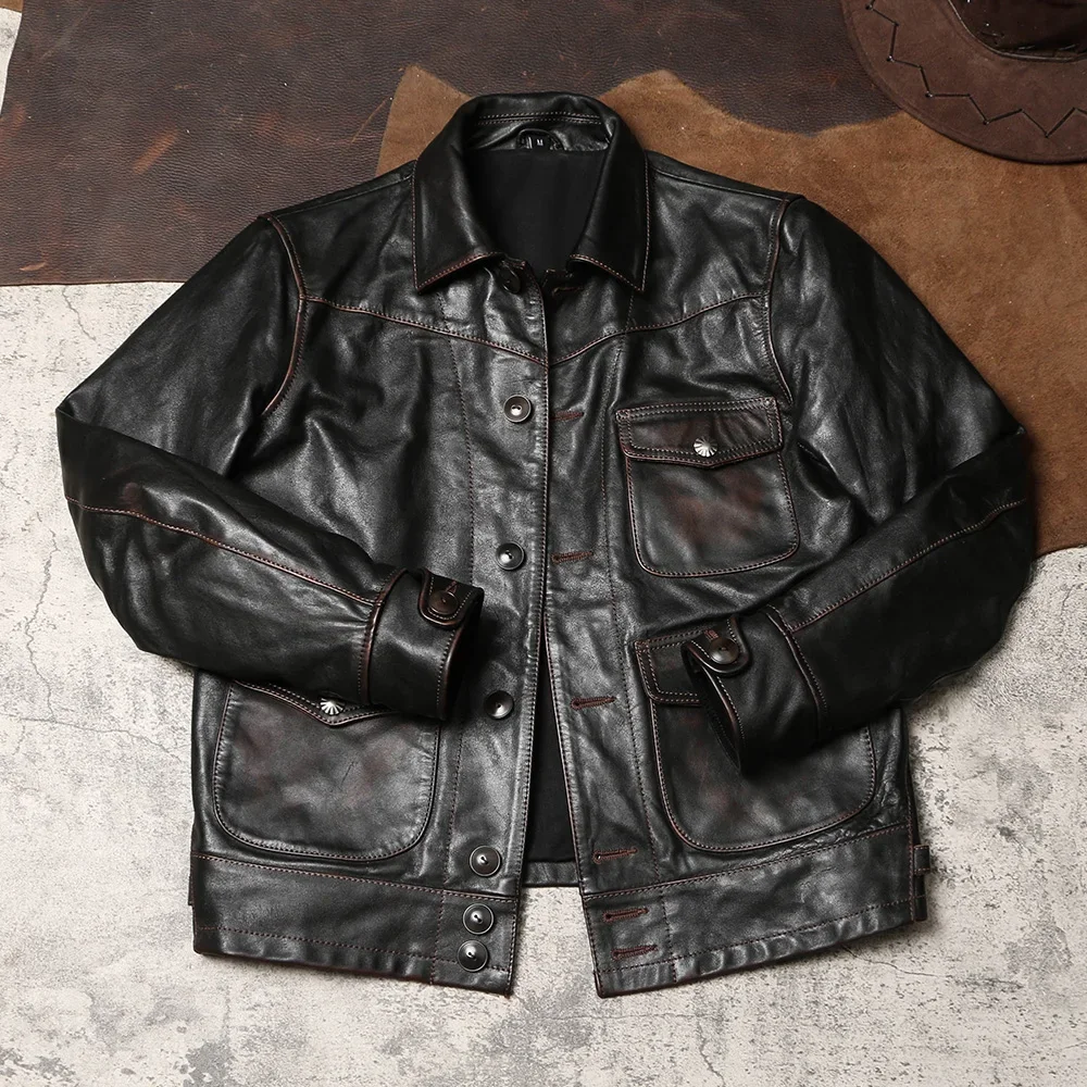 

Blunt Razor American Vintage Tea Core Horsehide Lapel Handmade Aged Short Slim Work Leather Jacket