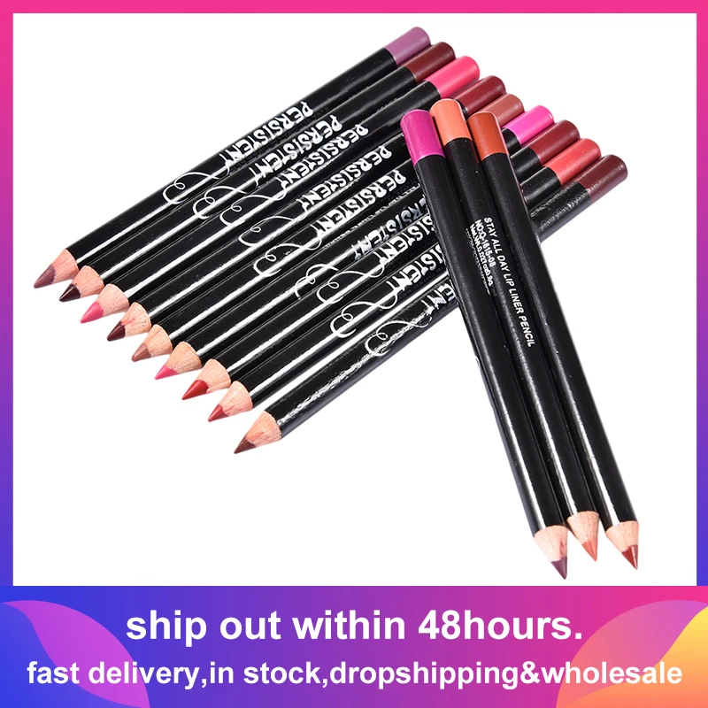 12pcs Professional Multi-functional Lipliner Pencil Long Lasting Waterproof Lip Eye Brow Cosmetic Makeup Colorful Lip Liner Pens