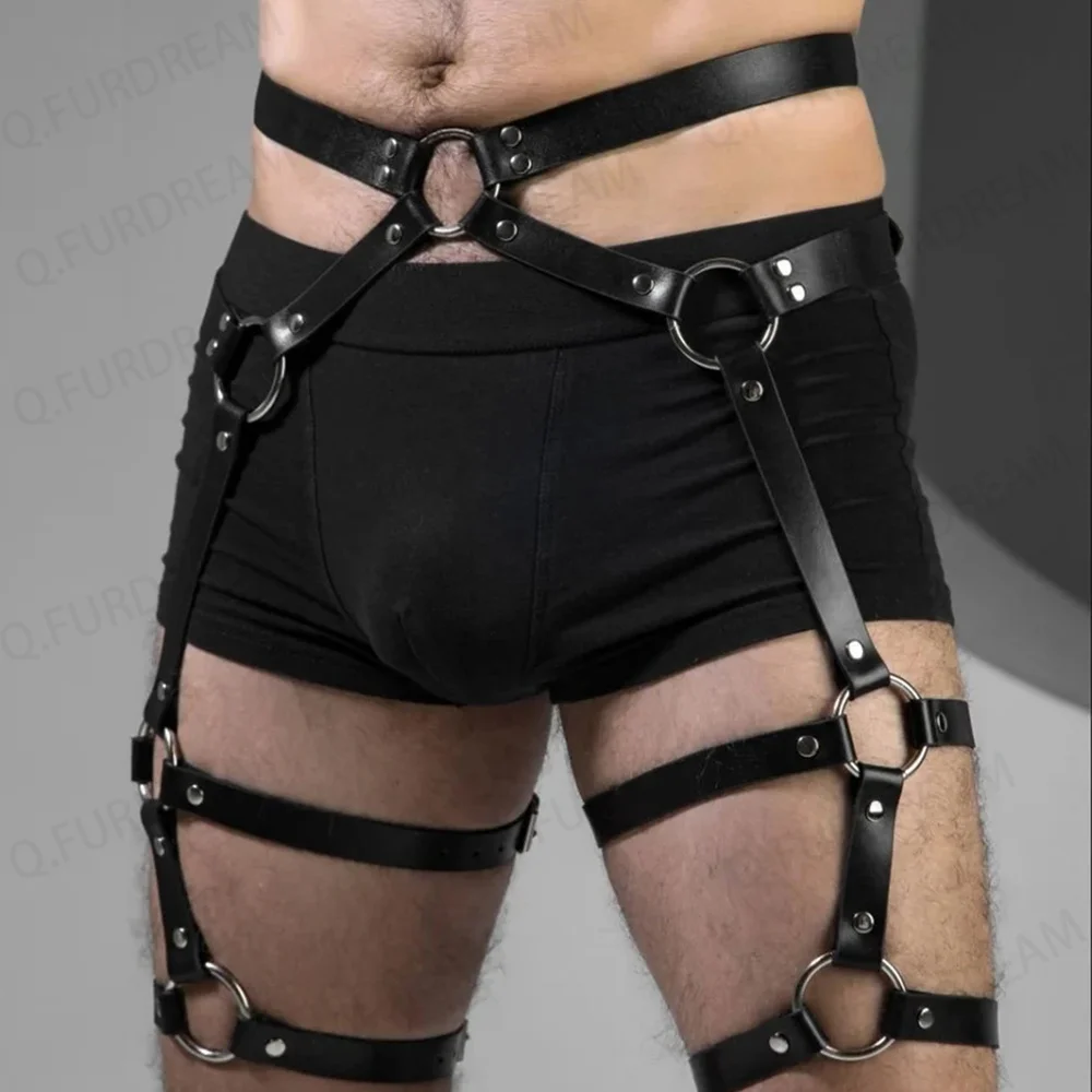Men Sexy Body Leg Harness Belts Pu Leather Adjustable Punk Style Belt Cosplay Male Bondage Gay Party Fetish Costume leather chest harness
