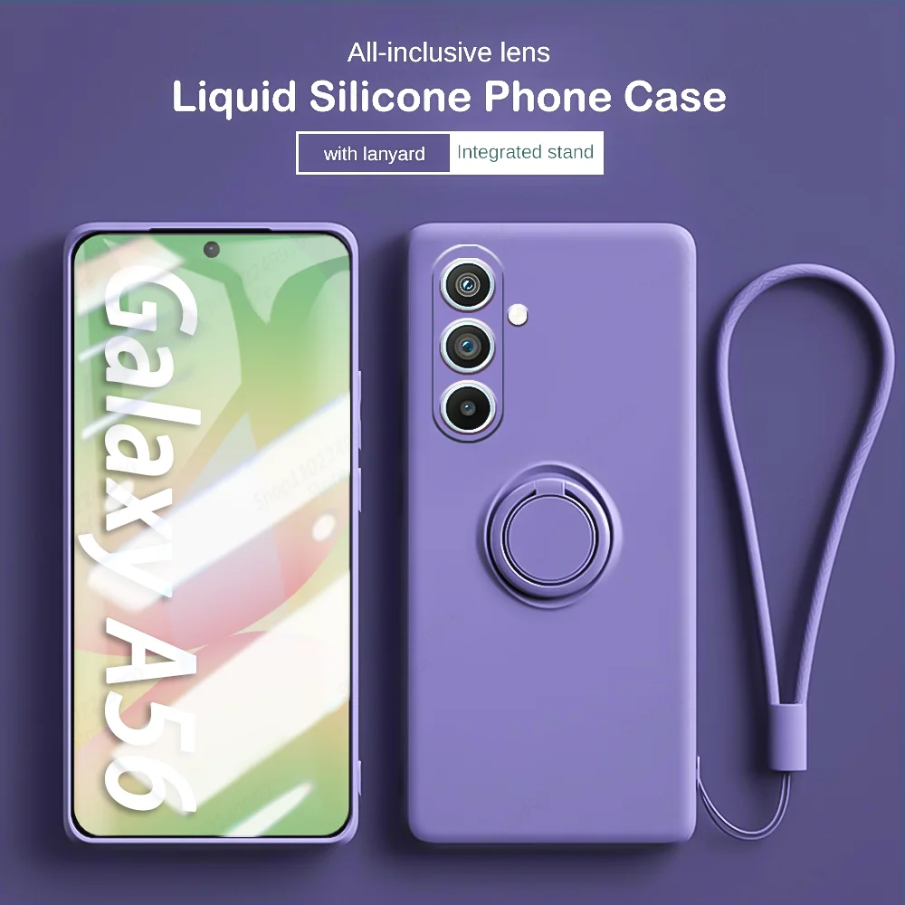 Liquid Silicone Phone Case with Magnetic Ring Holder and Lanyard