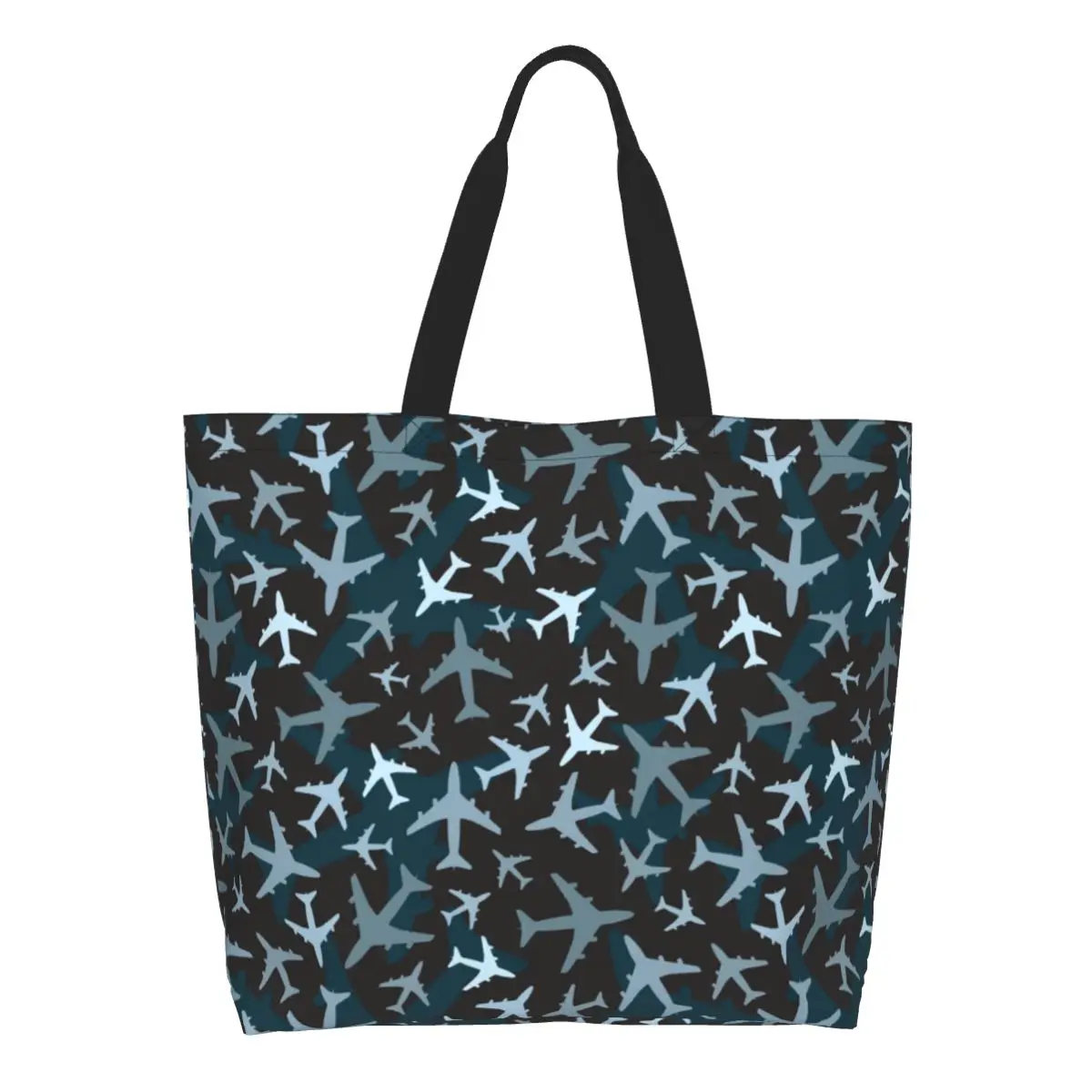 

Recycling Airplane Camouflage Shopping Bag Shoulder Canvas Tote Bag Washable Aviation Plane Aviator Pilot Groceries Shopper Bags