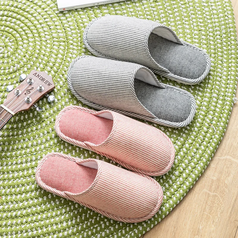 Spring and Autumn Cotton Slippers Four Seasons Winter Women's Indoor Cixi Home Use Cotton Linen Non slip Linen Home Couple 4
