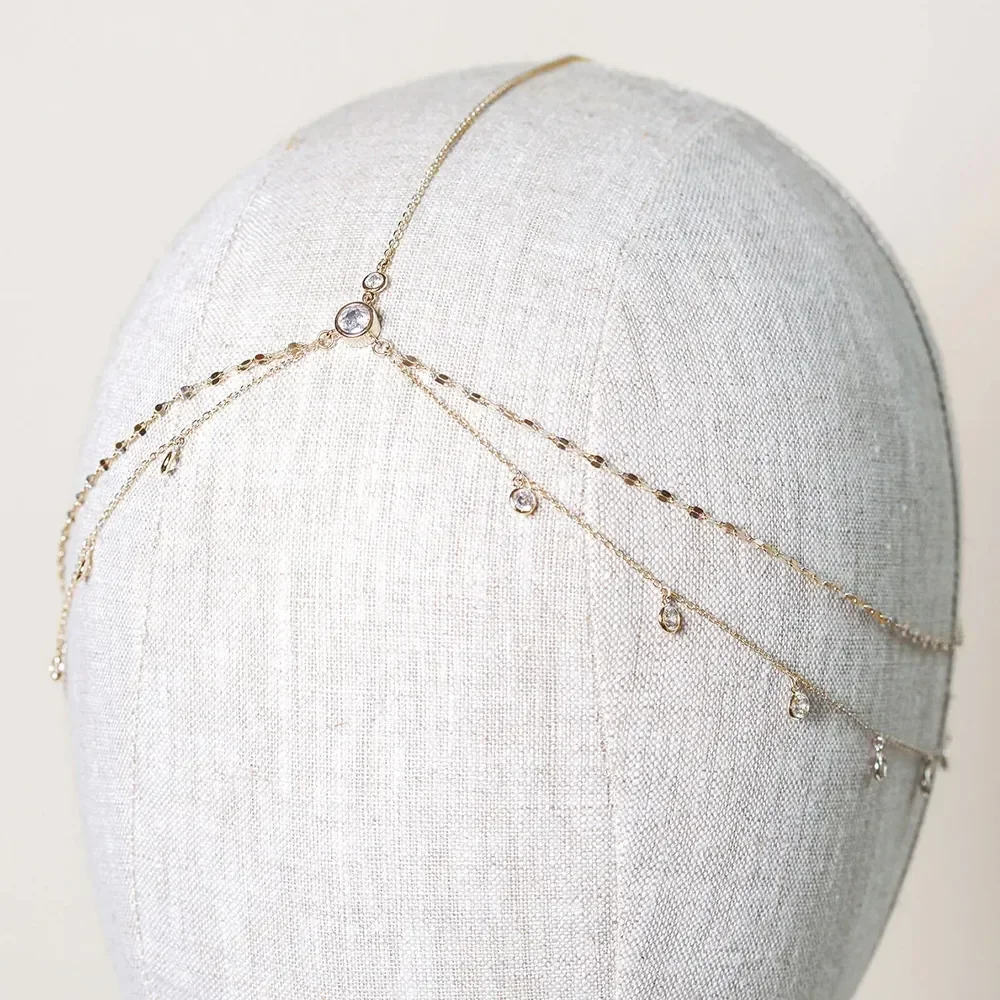 Bridal Forehead Chain XSBODY Fashion Boho Crystal Head Chain Wedding Hair Accessories Elegant Headpiece Bling Bridal Forehead Chain Indian Jewelry