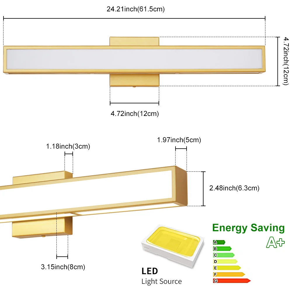 Description Picture 5 of itemBiewalk Luxury Gold Wall Lamp with LED Light for Bedroom Bathroom  Makeup Mirror Lights Vanity Lights Wall Lamp for Mirror light