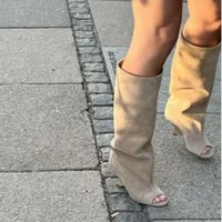2026 New Peep Toe Long Boots Summer Thick High Heels Women's Knee Boots Large Size Shoes Ladies Slip-on Strange Heels Cool Boots - Image 2