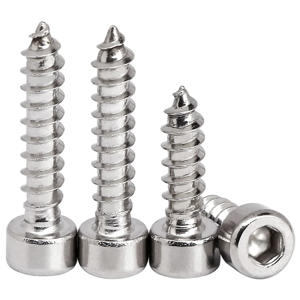304 Stainless Steel M2 M2.6 M3 M3.5 M4 M5 Hex Hexagon Socket Cap Head Self Tapping Screw Allen Head Screw 20-200pcs