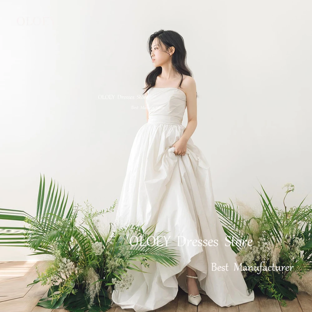 

OLOEY Simple A Line Korea Wedding Dresses Photoshoot Taffeta Strapless Floor Length Corset Back Bridal Gowns Plus Size