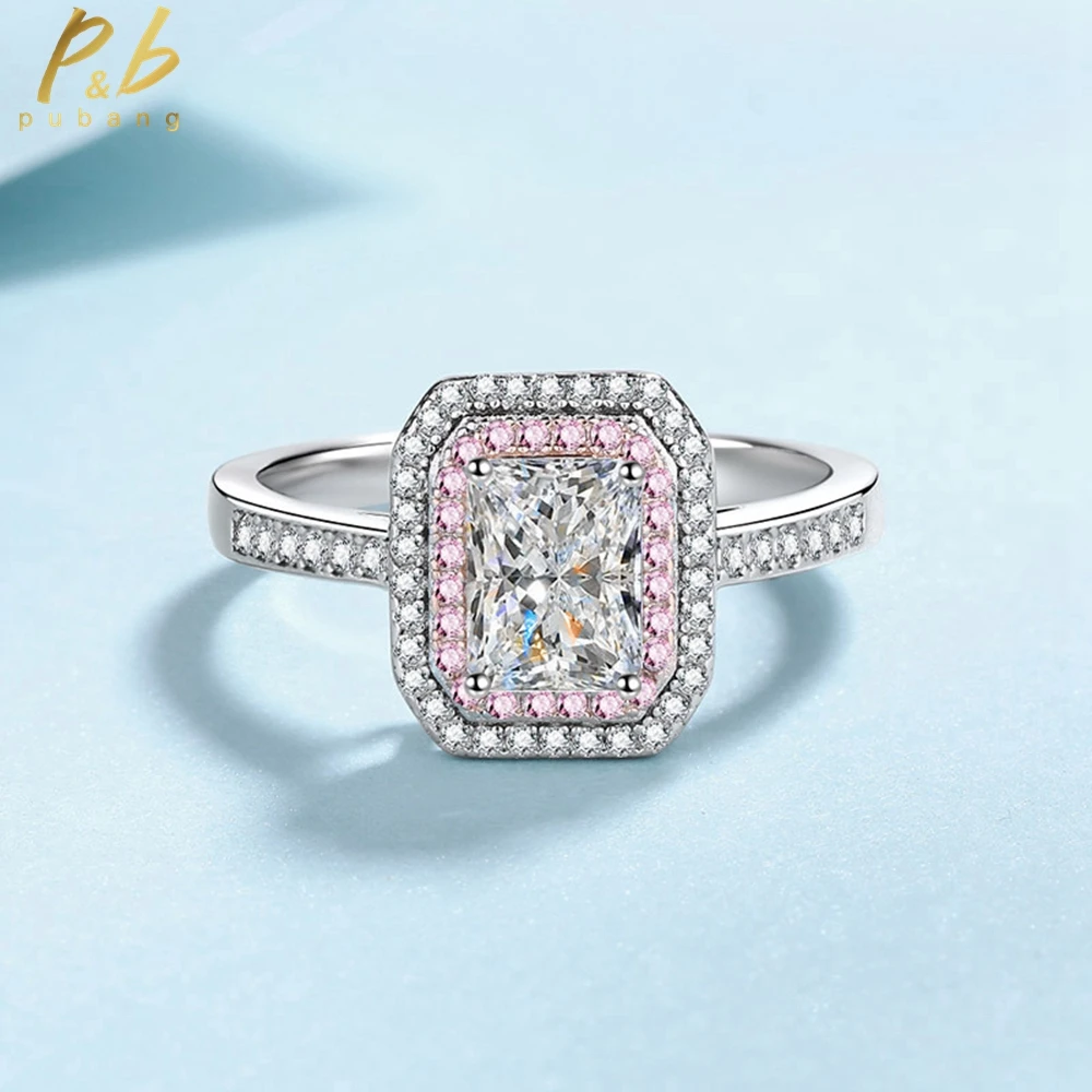 

PuBang Fine Jewelry Real 925 Sterling Silver Emerald/Radiant Cut Moissanite Diamond Ring for Women Engagement Gift Free Shipping