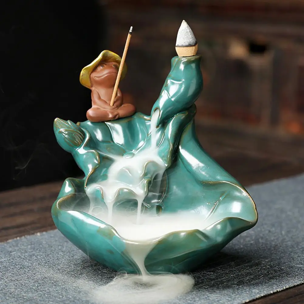Twoway Use Incense Burner Lotus Leaf Design Ceramic Frogs Ornament Censer Stick Holder Incense