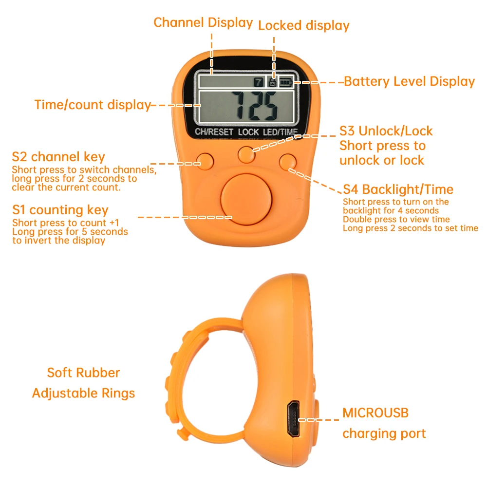 Description Picture 5 of item7 Channel Counters Plastic Shell Hand Finger Display Manual Counting Tally Clicker Color Shell Timer Soccer Golf Counter