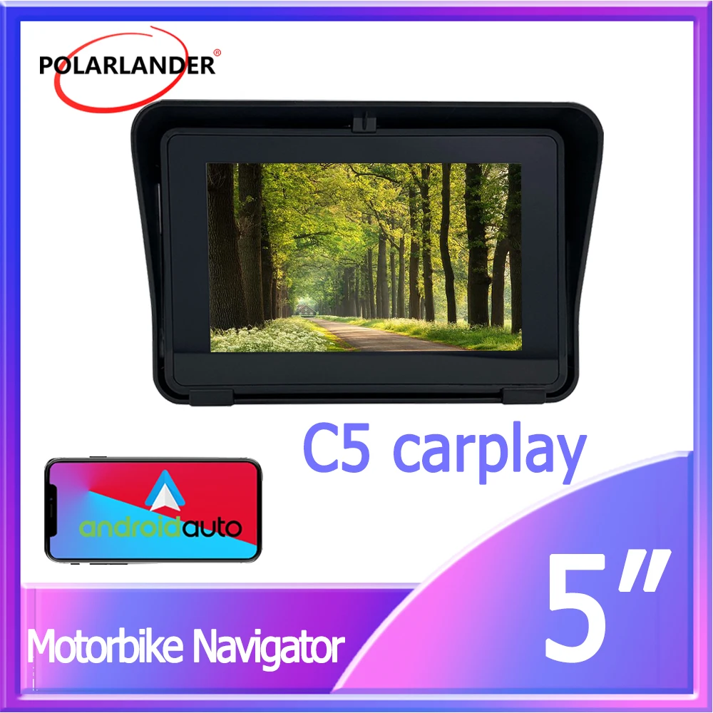 5인치 오토바이 네비게이터 C5 - 무선/유선 카플레이 안드로이드 오토 듀얼 블..