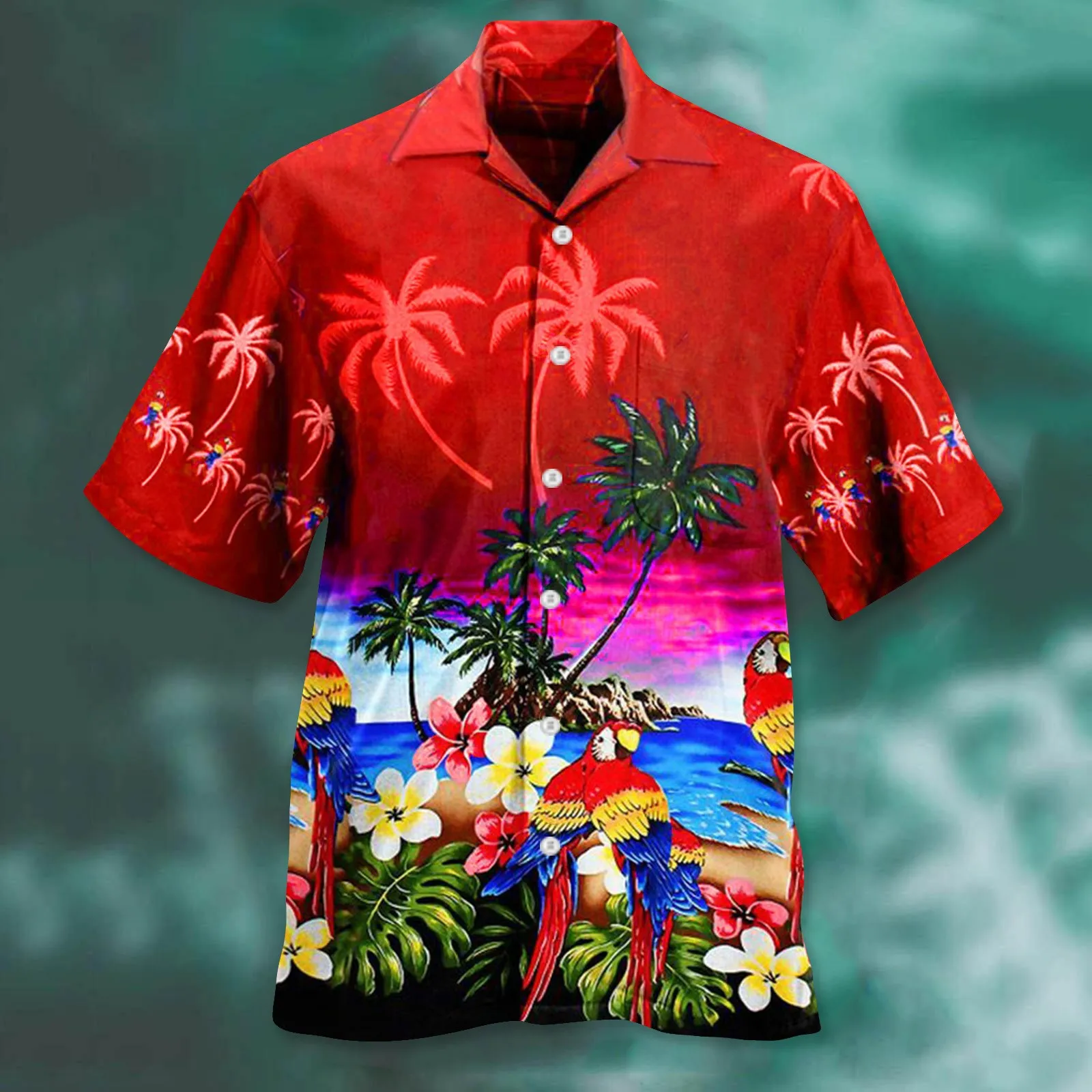 2024 Men's Shirts Hawaii Parrot Leaf Floral Print Party Beach Short Sleeve Lapel Button Up Camisa Plus Size Holiday Ropa Hombre 6