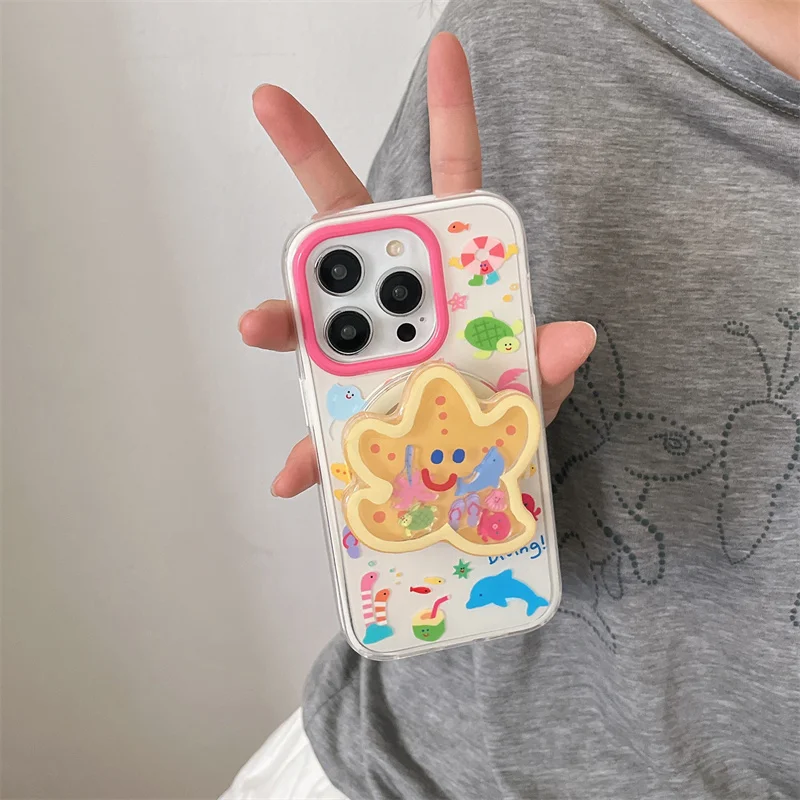 Charming Starfish Magnetic Phone Case with Support Stand and Magsafe Holder