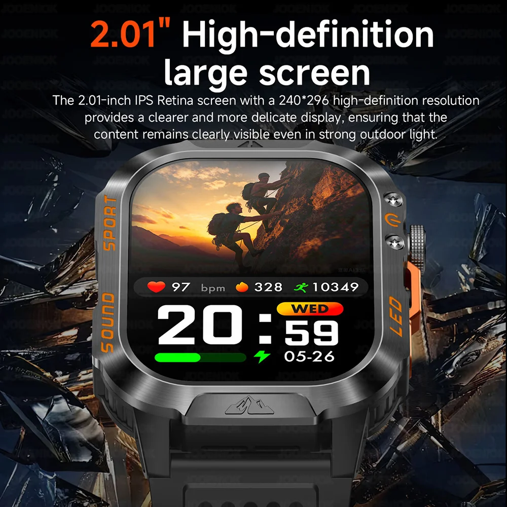 2026 New Outdoor Military Smart Watch 1200mAh Battery GPS HD Call Health Monitoring 2.01-inch Waterproof Sports Smartwatch Men 4
