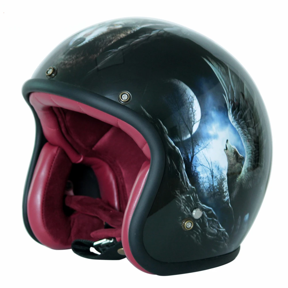 Casco Moto Aperto Retro Cruiser Vintage Chopper Scooter Cafe Racer Casco Moto In Pelle 3/4 Casco Aperto