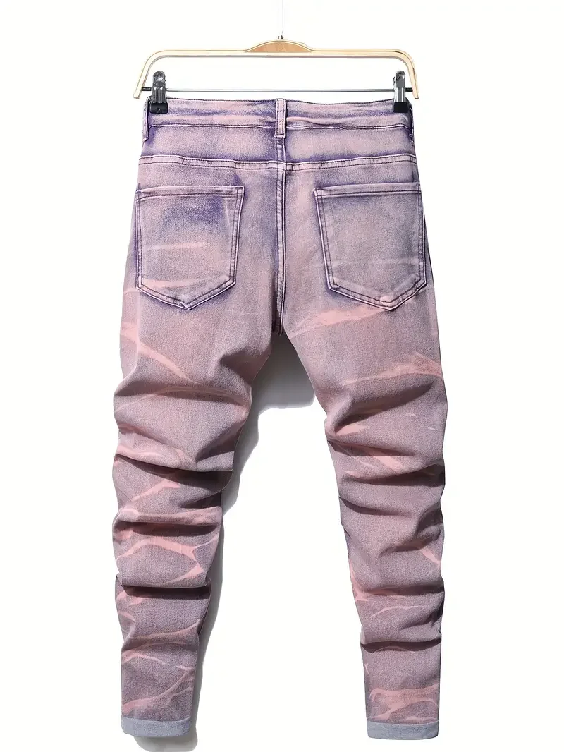 Men's Casual Street Style Slim Fit Ripped Jeans Distressed High Stretch Denim Pants for Spring Summer