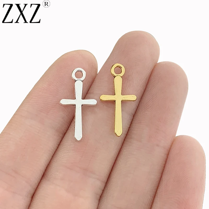 

ZXZ 50pcs Tibetan Silver/Gold Color CRUCIFIX CROSS CROSSES Charms Pendants 2 Sided for Bracelet Necklace Jewelry Making 21x11mm