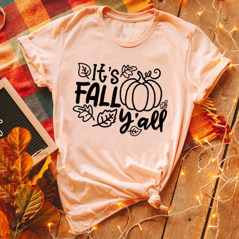 

It's Fall Y'all Vintage Clothes Hello Fall Shirt Funny Fall Graphic T Shirts Happy Fall Pumpkin Women Clothes Casual Tops M