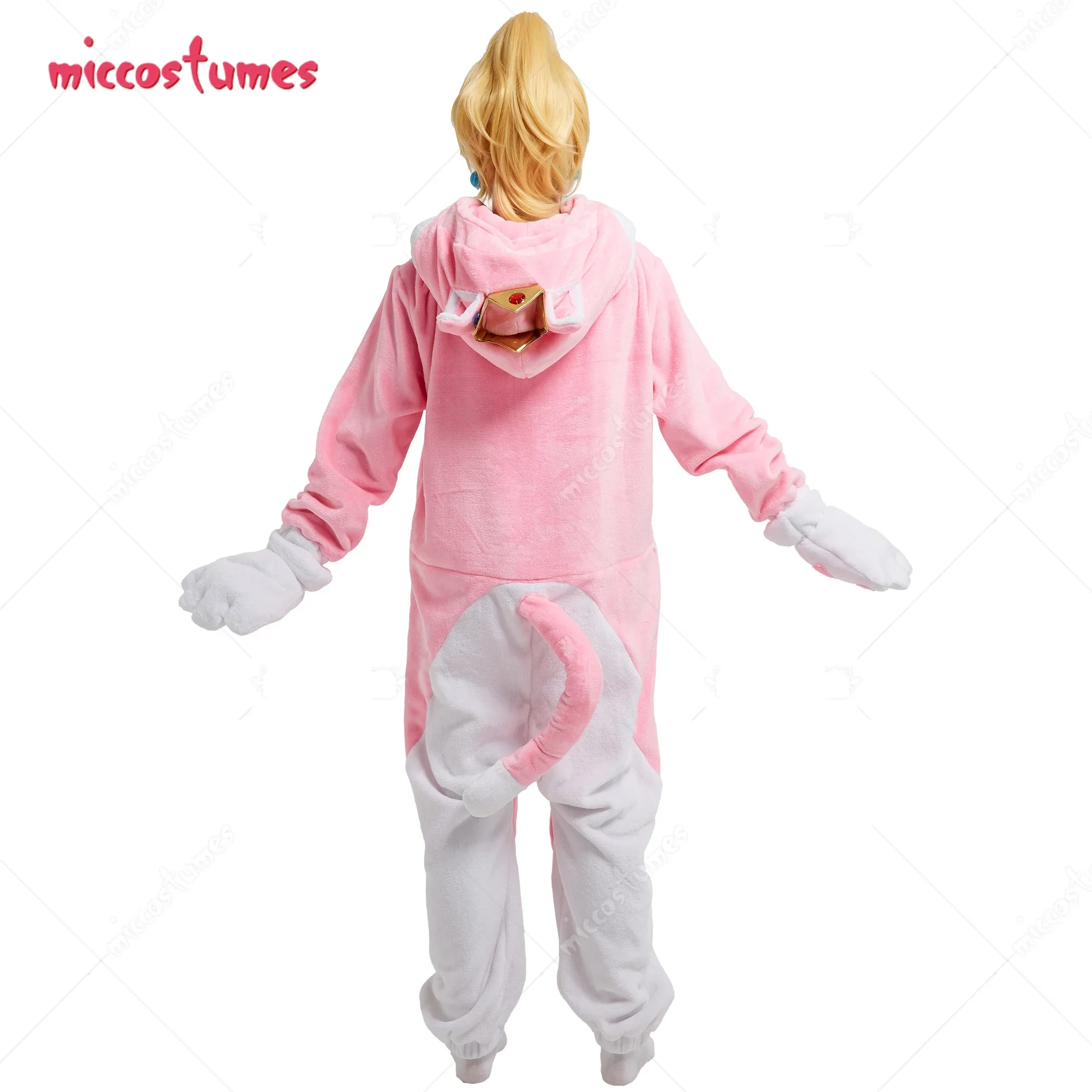 Miccostumes Women Peach Derivative Cat Pink Onesie Pajama Adult Onesie Homewear Kigurumi Hooded Loungewear Costume Outfits cosplay costumes kigurumi pajamas