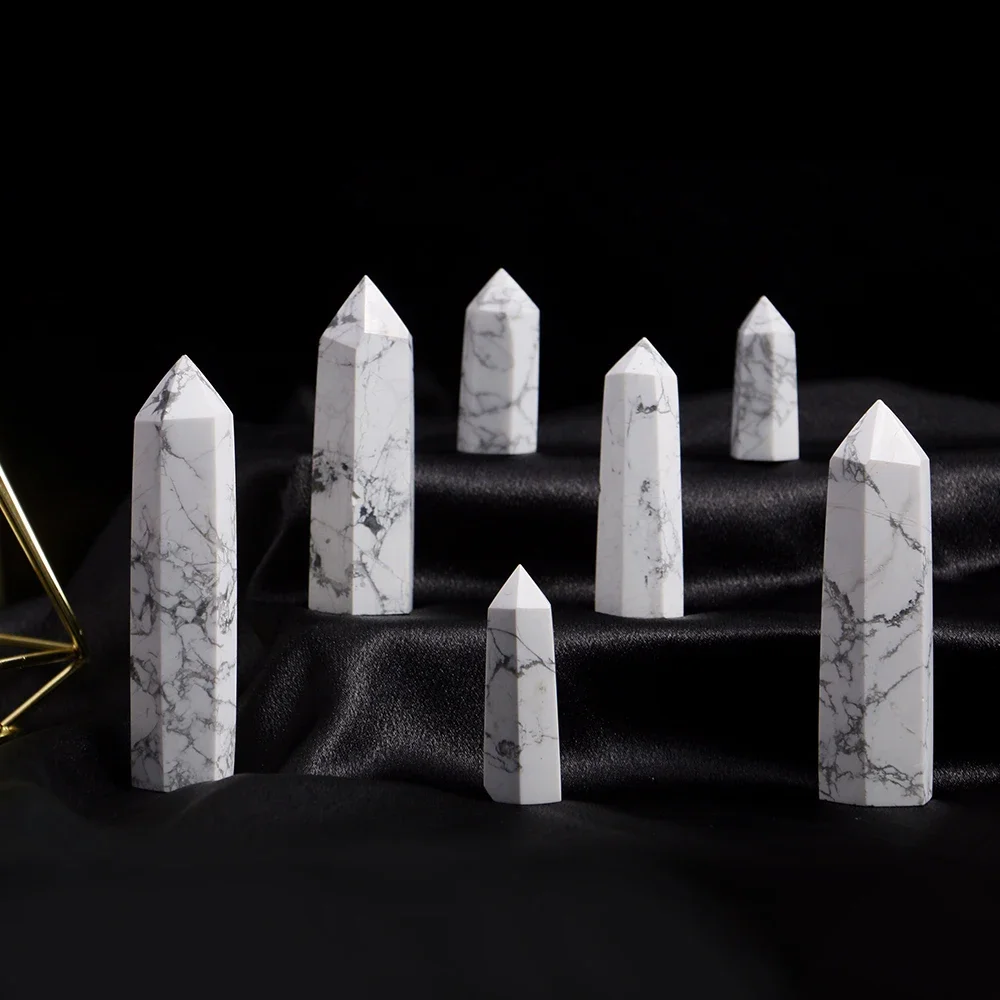 

Mineraali 3-10cm Natural Howlite Reiki Tower Crystal Point Wand Healing Stone Energy White Quartz Obelisk Home Decorations Gifts