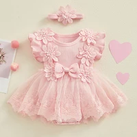 Newborn Baby Girls Jumpsuit Short Sleeve Cotton Lace Flower Toddler Baby Girl Bodysuits Baby Girls Romper Dress For Summer 2