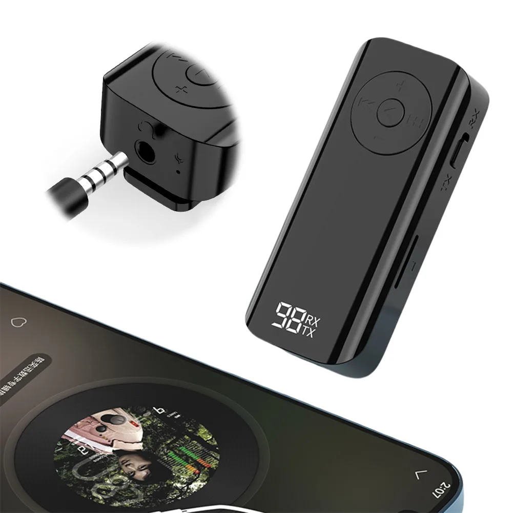 Bluetooth-compatible 5.3 Receiver Wireless 3.5mm AUX Adapter with LED Battery Display for Home Stereo/Wired Headphones/Speaker
