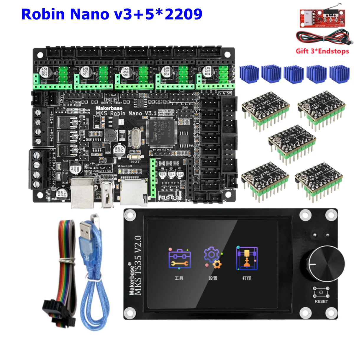 MKS Robin Nano V3 Control Board 3D Printer 32 bit controller kit TS35 ...