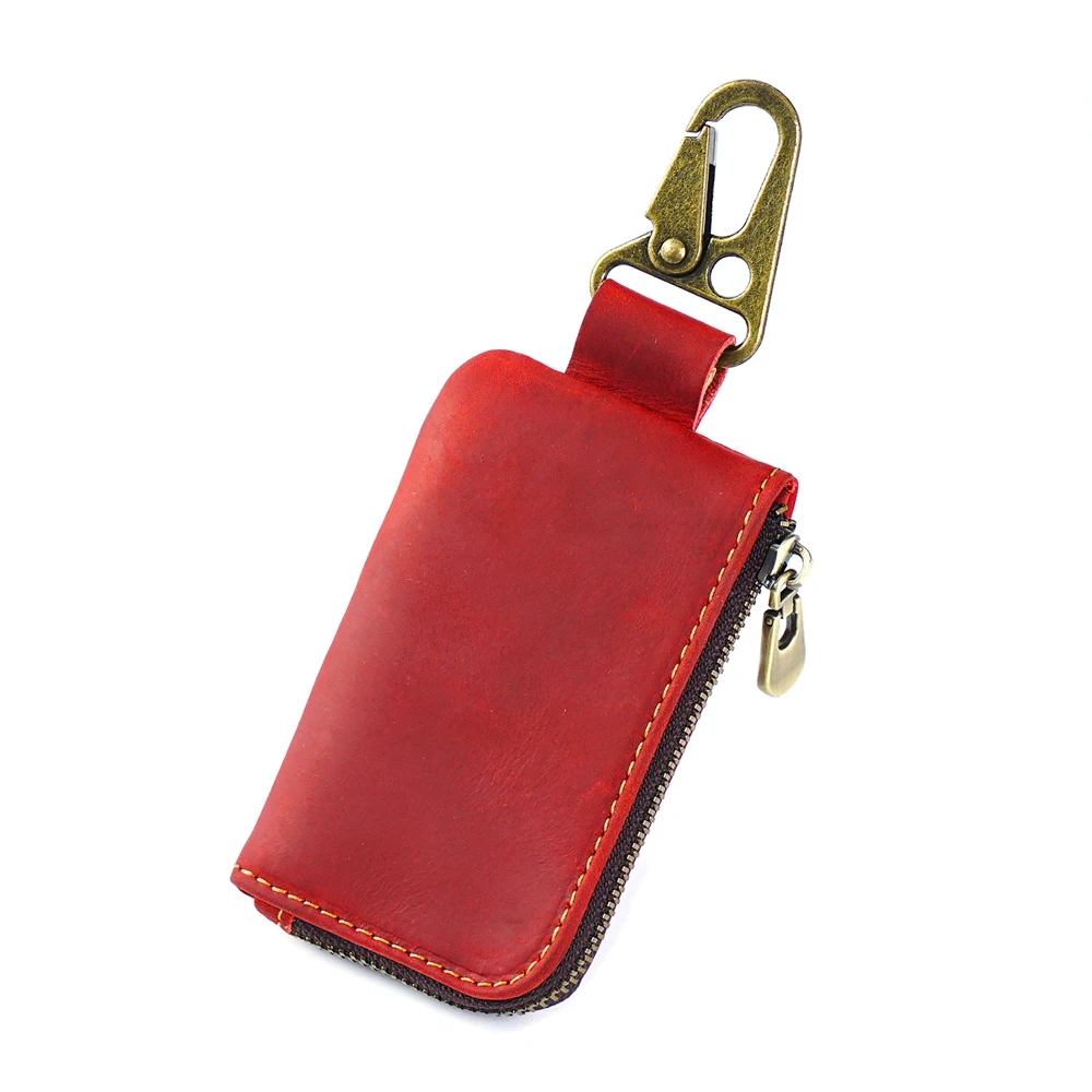 Versatile Leather Coin Purse with Keychain & Carabiner Hook