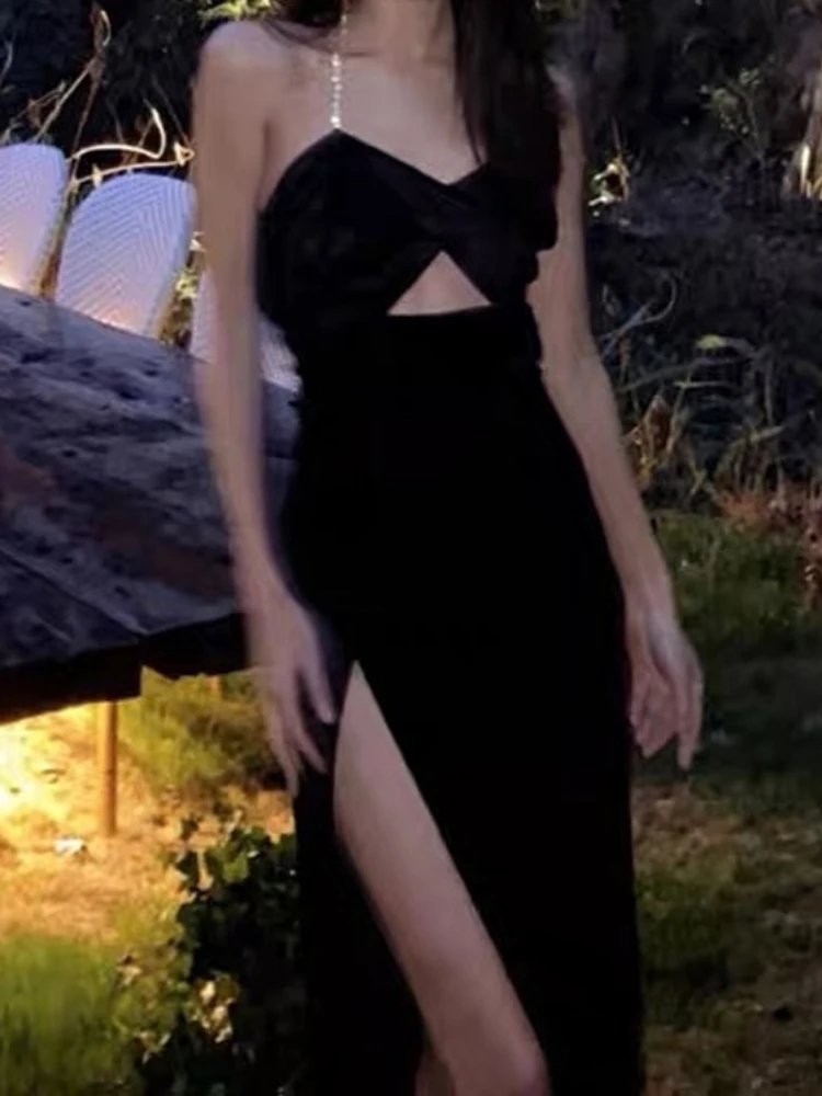 

Summer Elegant Sexy Spaghetti Strap Midi Women Black Dress Bodycon Slim Backless Beach Party Vestidos Female Fashion Clothes